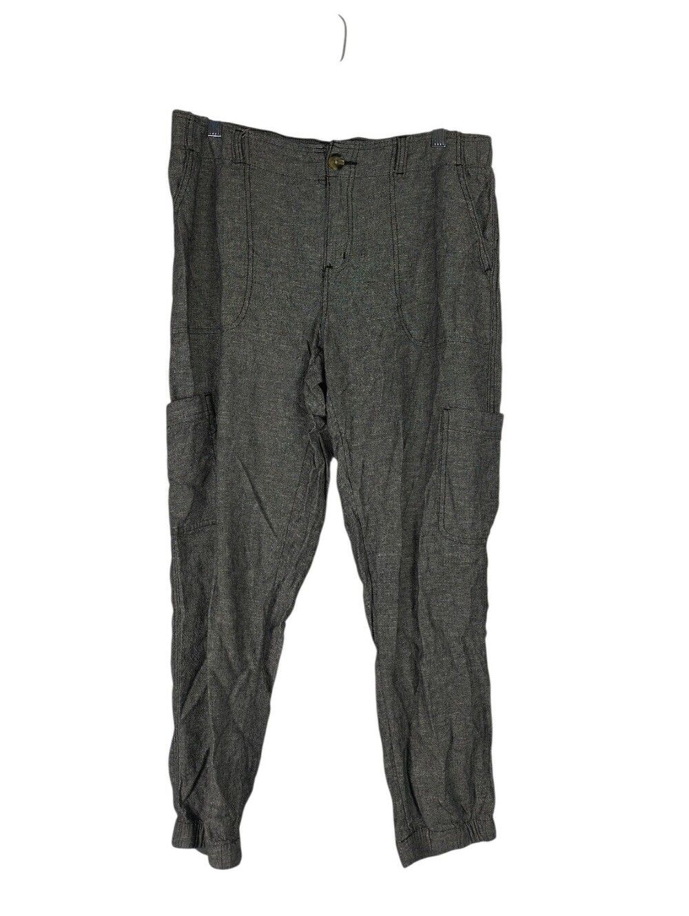 Sonoma Linen Pants Women's 12 Black Utility Jogger Pockets Elastic Waist Casual